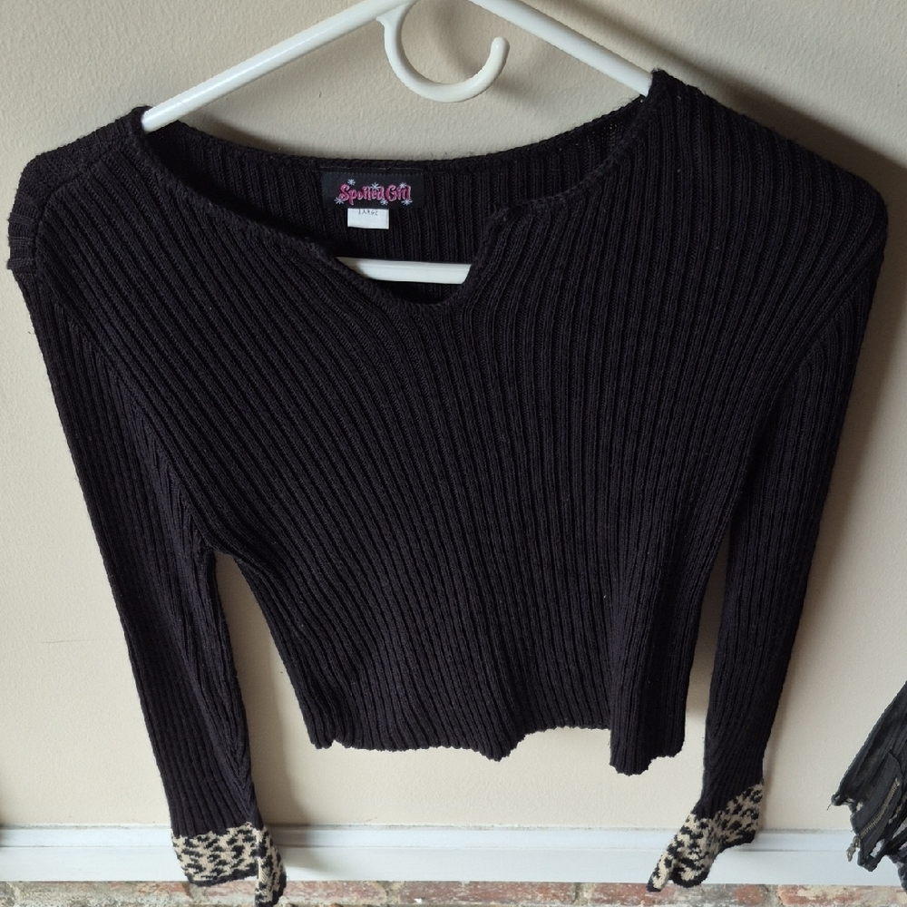 Spoiled Black Sweater with Animal Print Accents